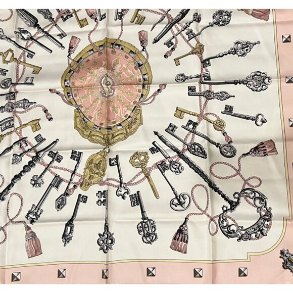 Authentic RARE! Hermes Les Cles Key Vintage 90cm Silk Scarf - Picture 4 of 7
